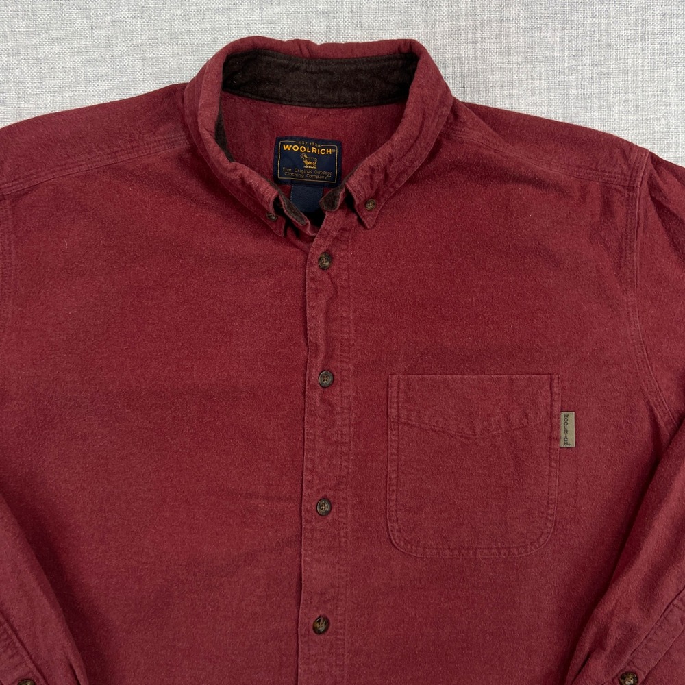 Woolrich Chamois Flannel Shirt Men XL Dark Red Long Sleeve Utility Outdoors GORP